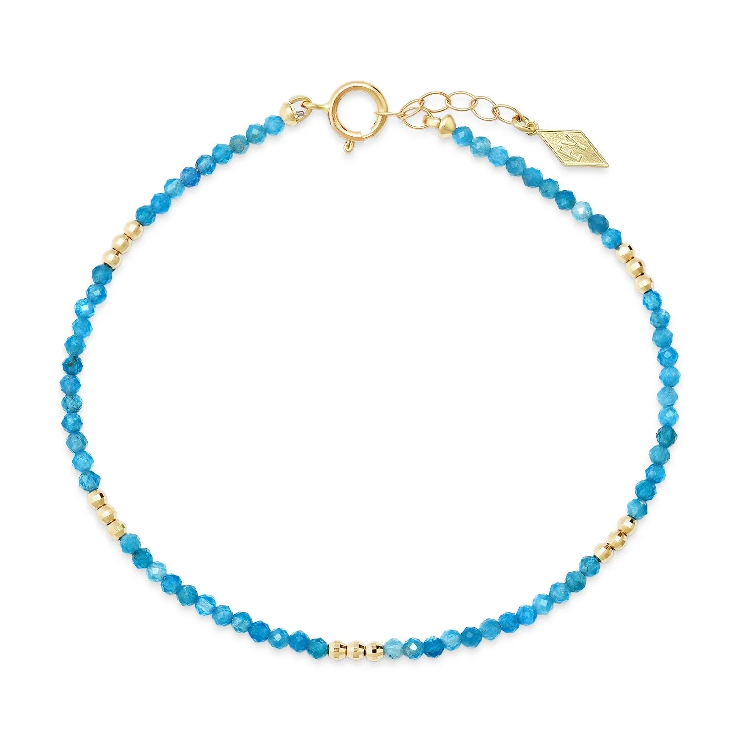 14k Gold Mini Gem Healing Bracelet W/Gold Stations: Emerald and Apatite