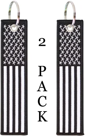 American Flag Keychain with Key Ring and Carabiner - (Black White)