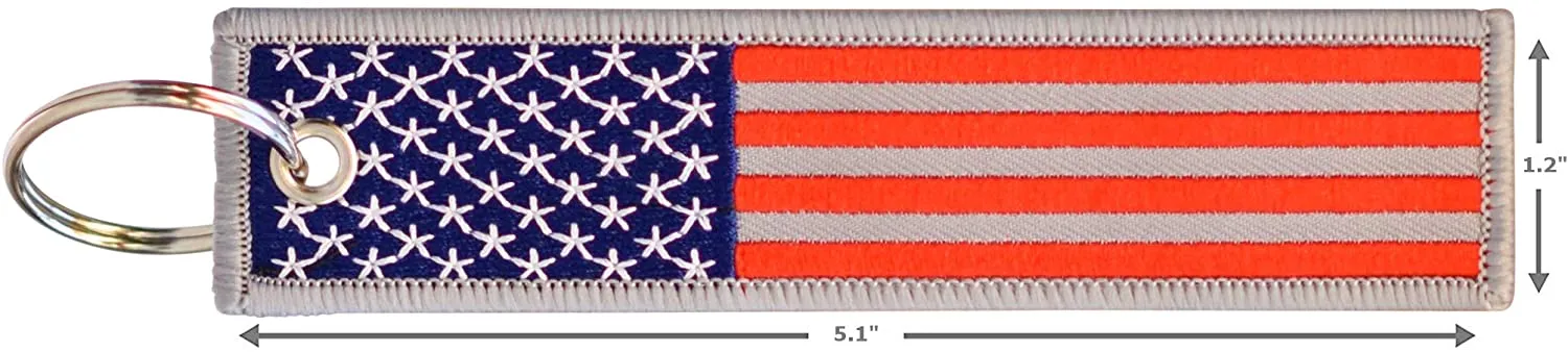 American Flag Keychain with Key Ring and Carabiner - (Red Blue Grey)