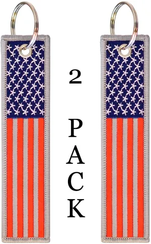 American Flag Keychain with Key Ring and Carabiner - (Red Blue Grey)