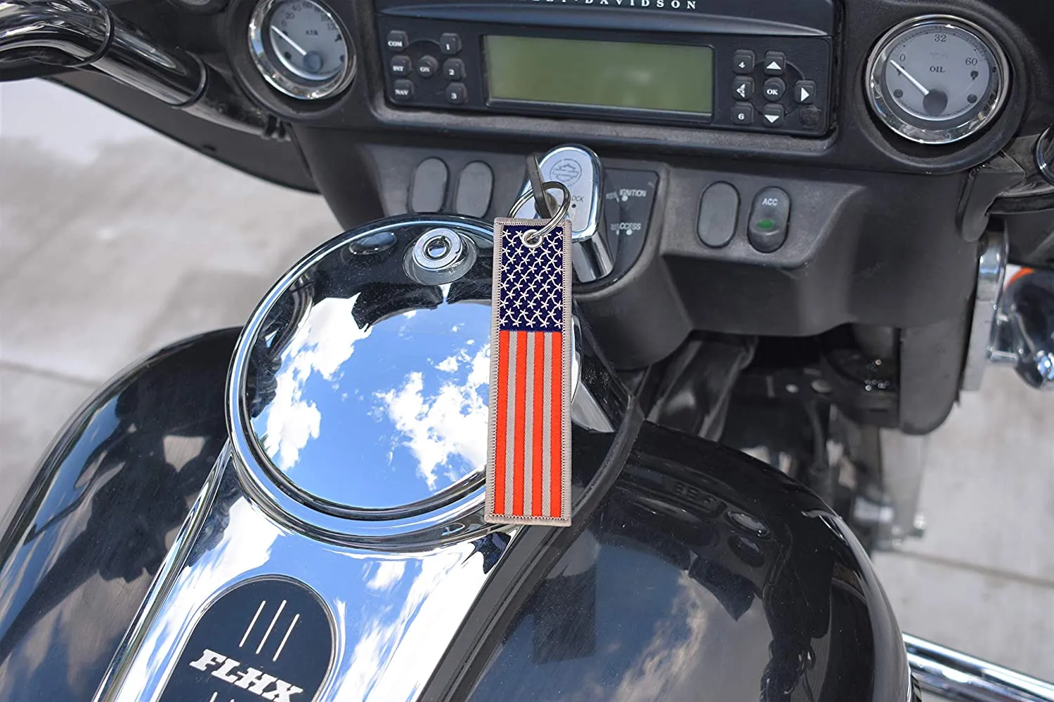 American Flag Keychain with Key Ring and Carabiner - (Red Blue Grey)