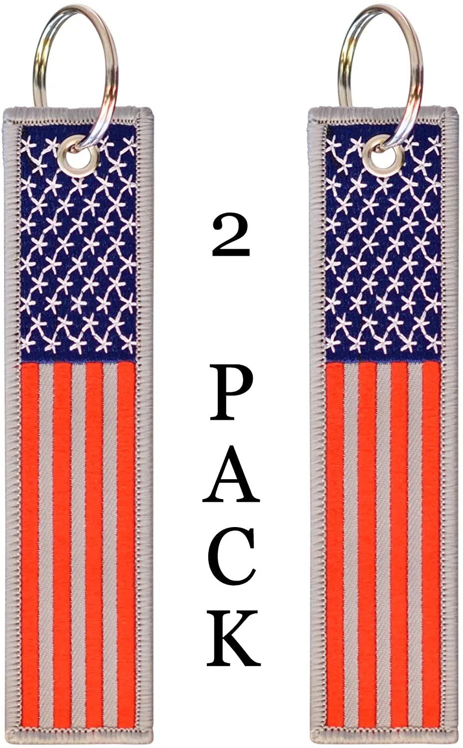 American Flag Keychain with Key Ring and Carabiner - (Red Blue Grey)