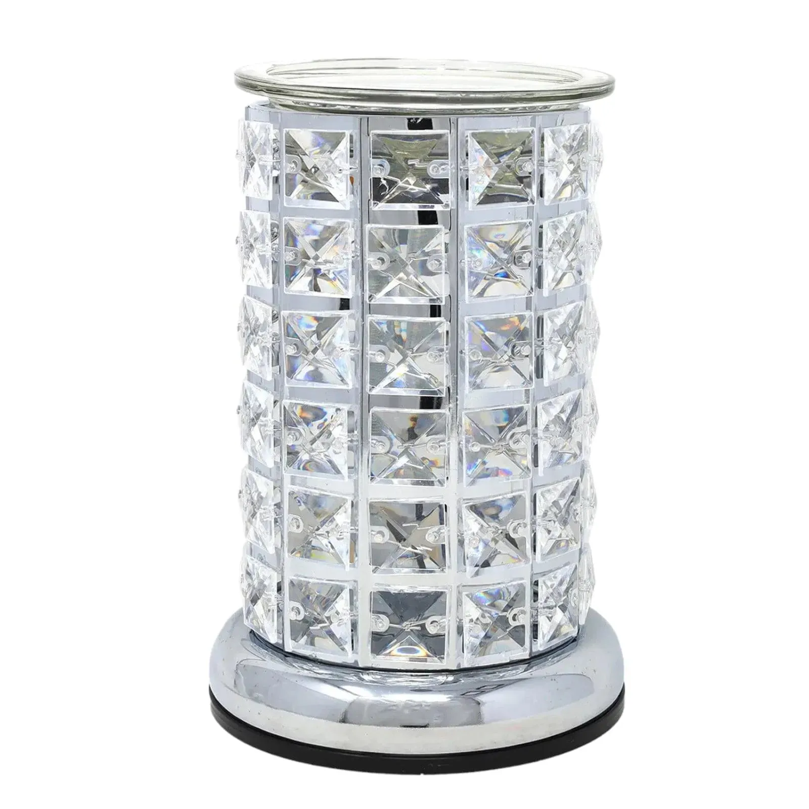 Aroma Lamp Oil Burner Wax Melt Silver Clear Crystal - LED Colour Changing