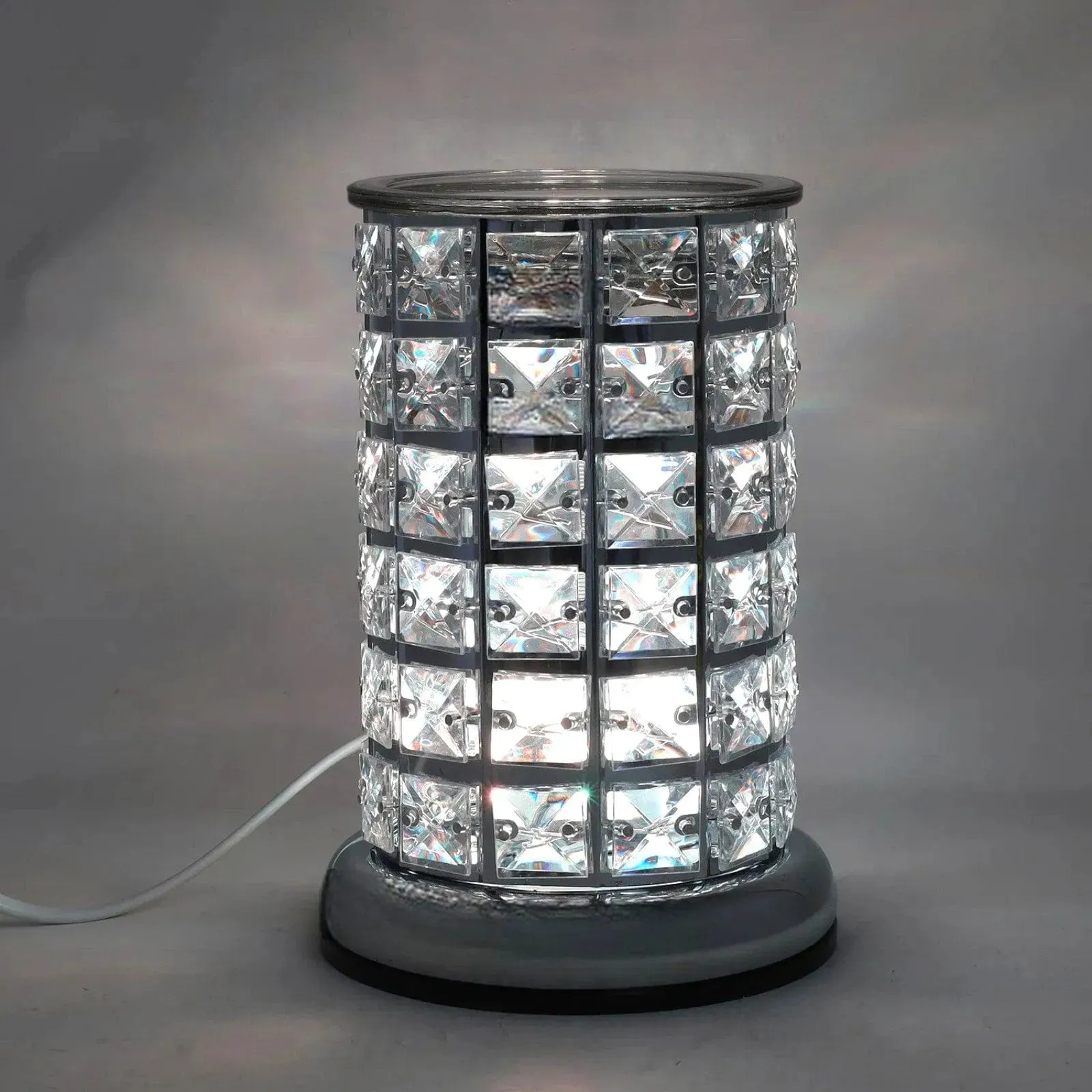 Aroma Lamp Oil Burner Wax Melt Silver Clear Crystal - LED Colour Changing