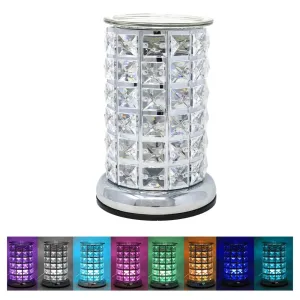 Aroma Lamp Oil Burner Wax Melt Silver Clear Crystal - LED Colour Changing