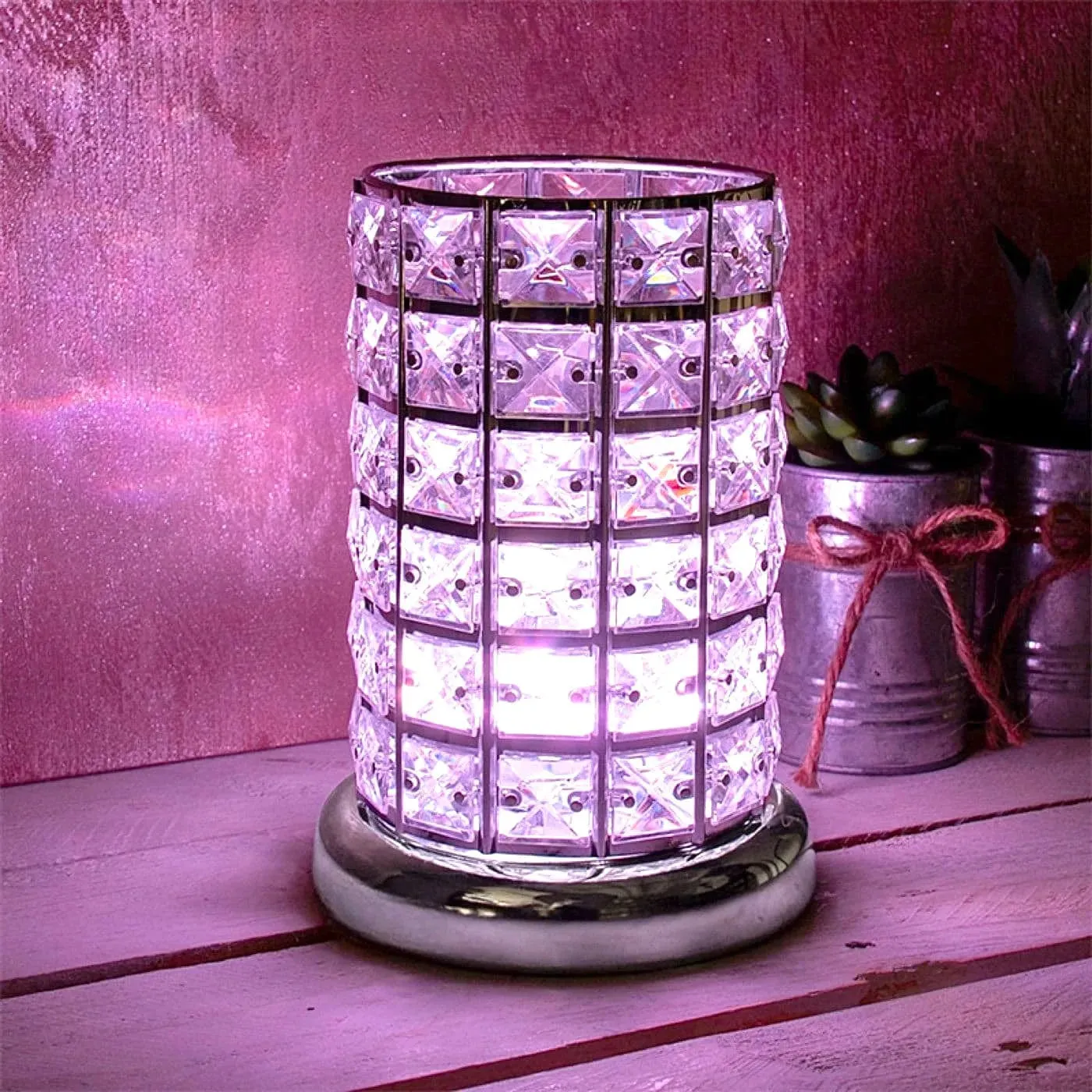 Aroma Lamp Oil Burner Wax Melt Silver Clear Crystal - LED Colour Changing