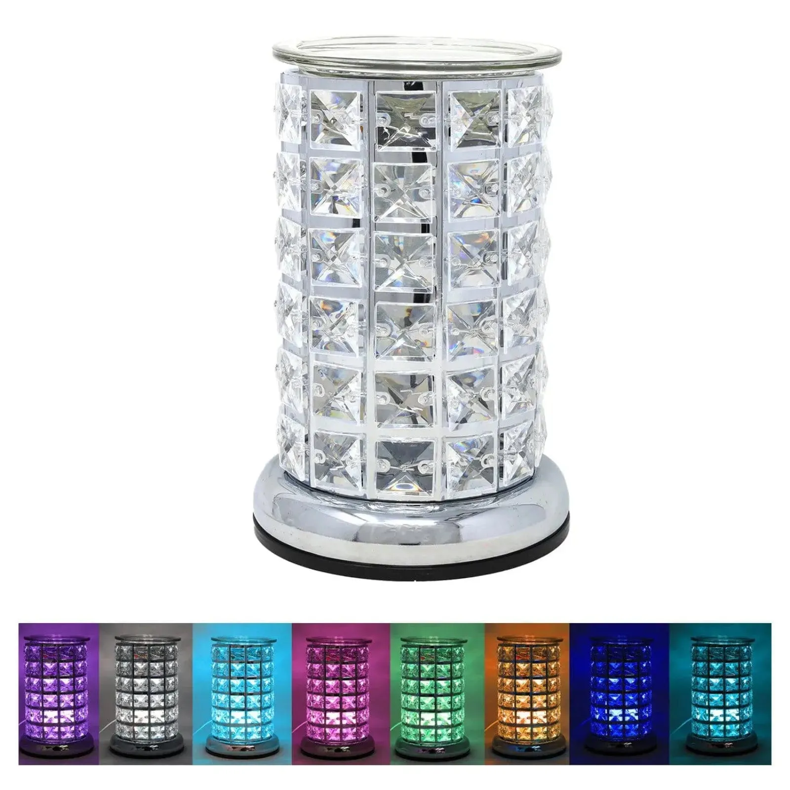 Aroma Lamp Oil Burner Wax Melt Silver Clear Crystal - LED Colour Changing