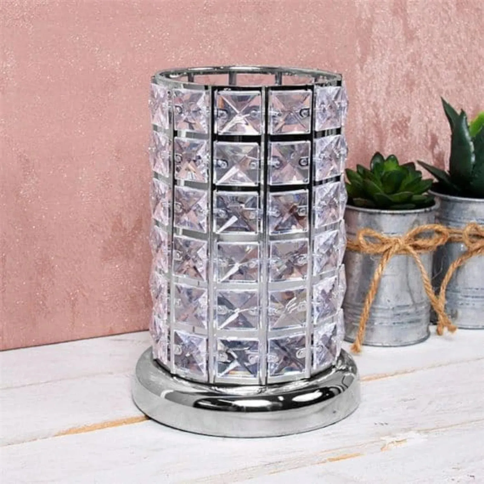 Aroma Lamp Oil Burner Wax Melt Silver Clear Crystal - LED Colour Changing