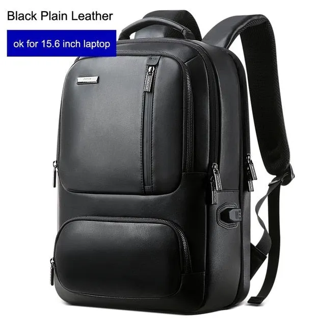 BOPAI™ Luxury Genuine Leather Expendable 15.6 Inch Laptop Backpack (USB Port)-A0003