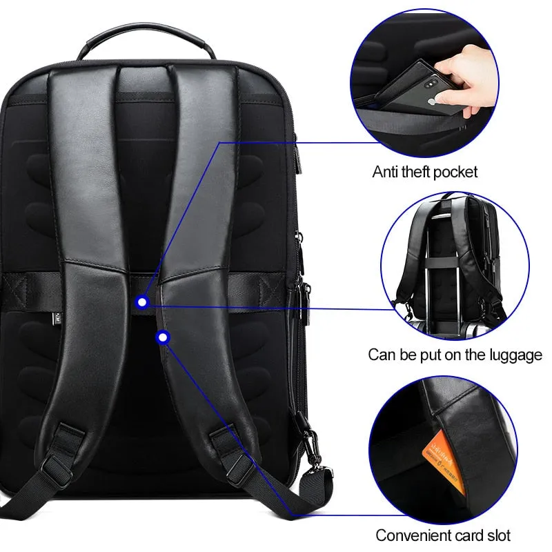 BOPAI™ Luxury Genuine Leather Expendable 15.6 Inch Laptop Backpack (USB Port)-A0003