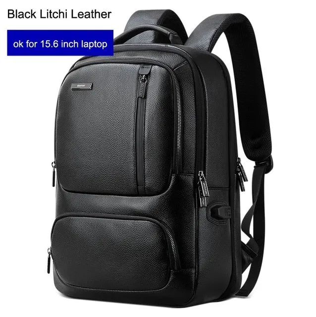 BOPAI™ Luxury Genuine Leather Expendable 15.6 Inch Laptop Backpack (USB Port)-A0003