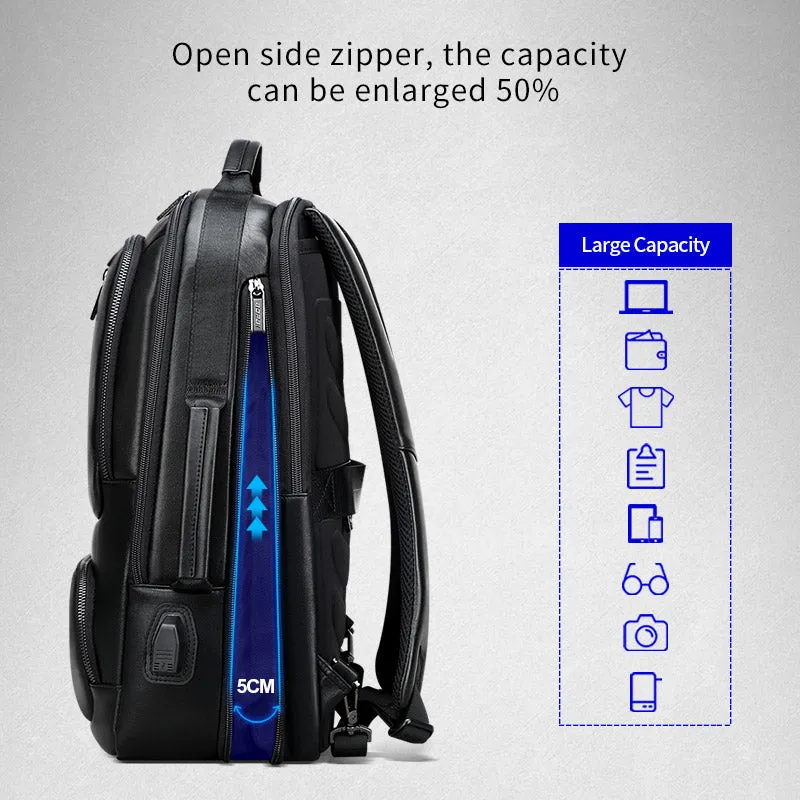 BOPAI™ Luxury Genuine Leather Expendable 15.6 Inch Laptop Backpack (USB Port)-A0003