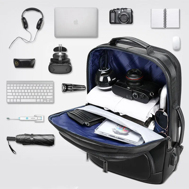 BOPAI™ Luxury Genuine Leather Expendable 15.6 Inch Laptop Backpack (USB Port)-A0003