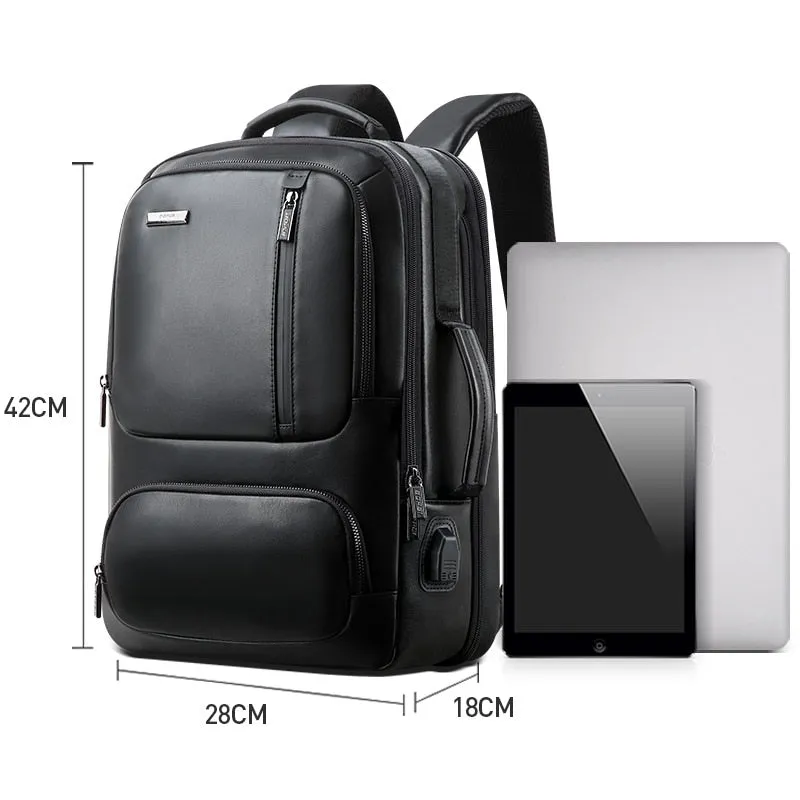 BOPAI™ Luxury Genuine Leather Expendable 15.6 Inch Laptop Backpack (USB Port)-A0003
