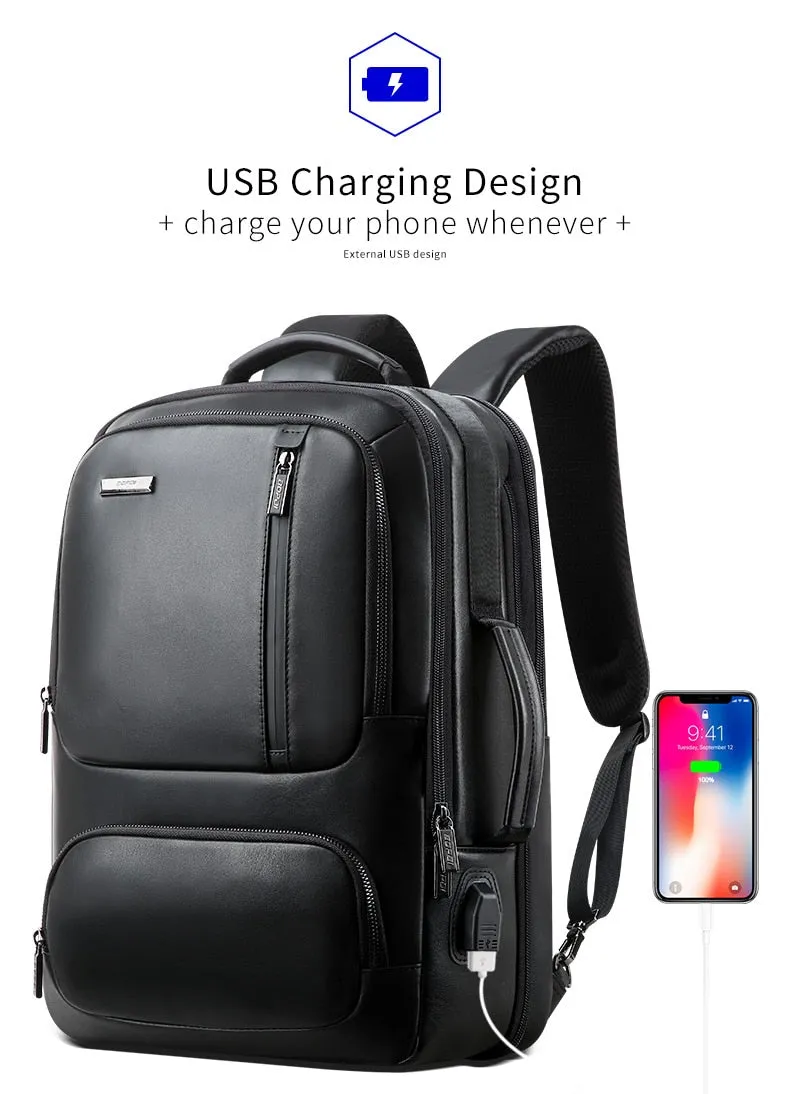BOPAI™ Luxury Genuine Leather Expendable 15.6 Inch Laptop Backpack (USB Port)-A0003