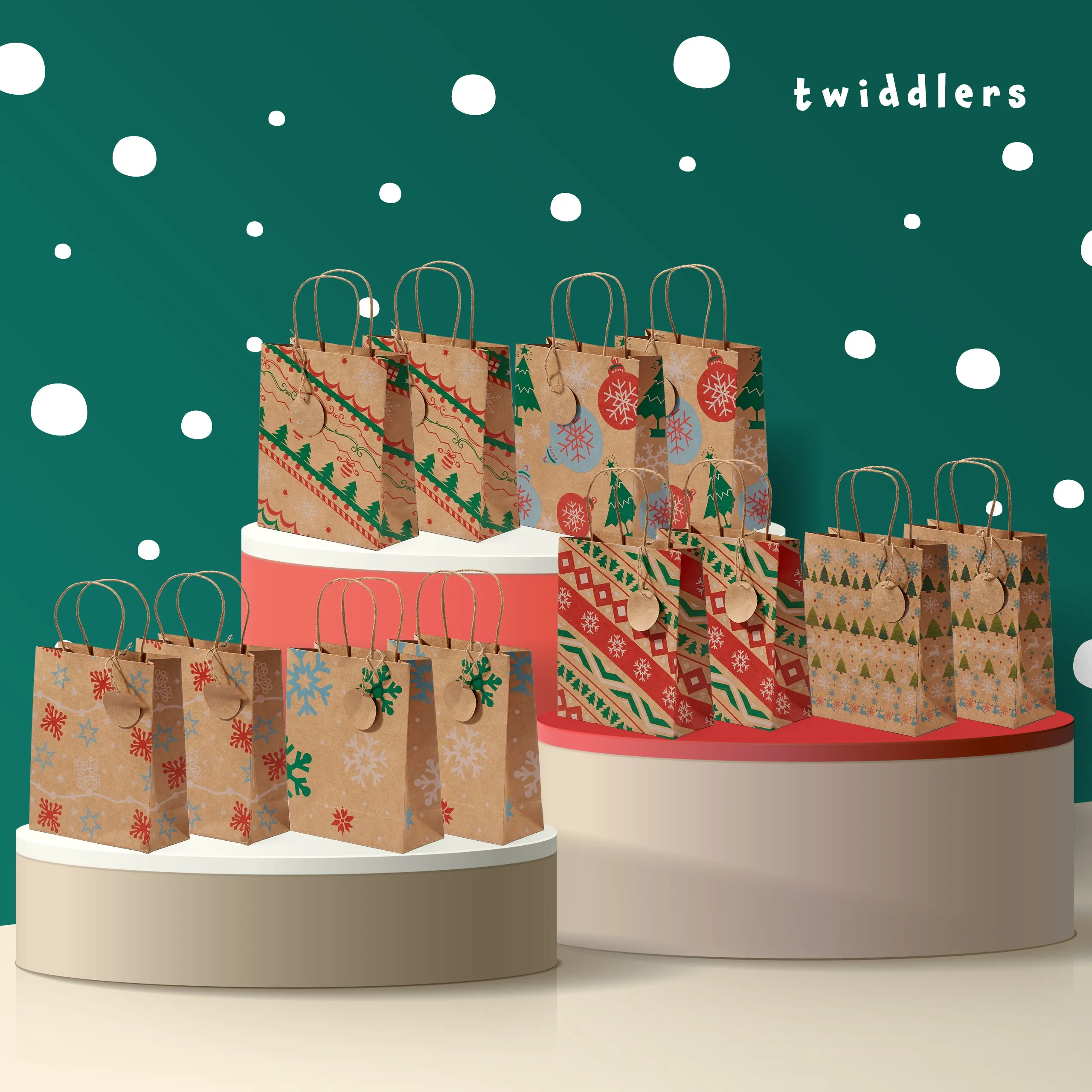 Christmas Kraft Gift Bags with Tags