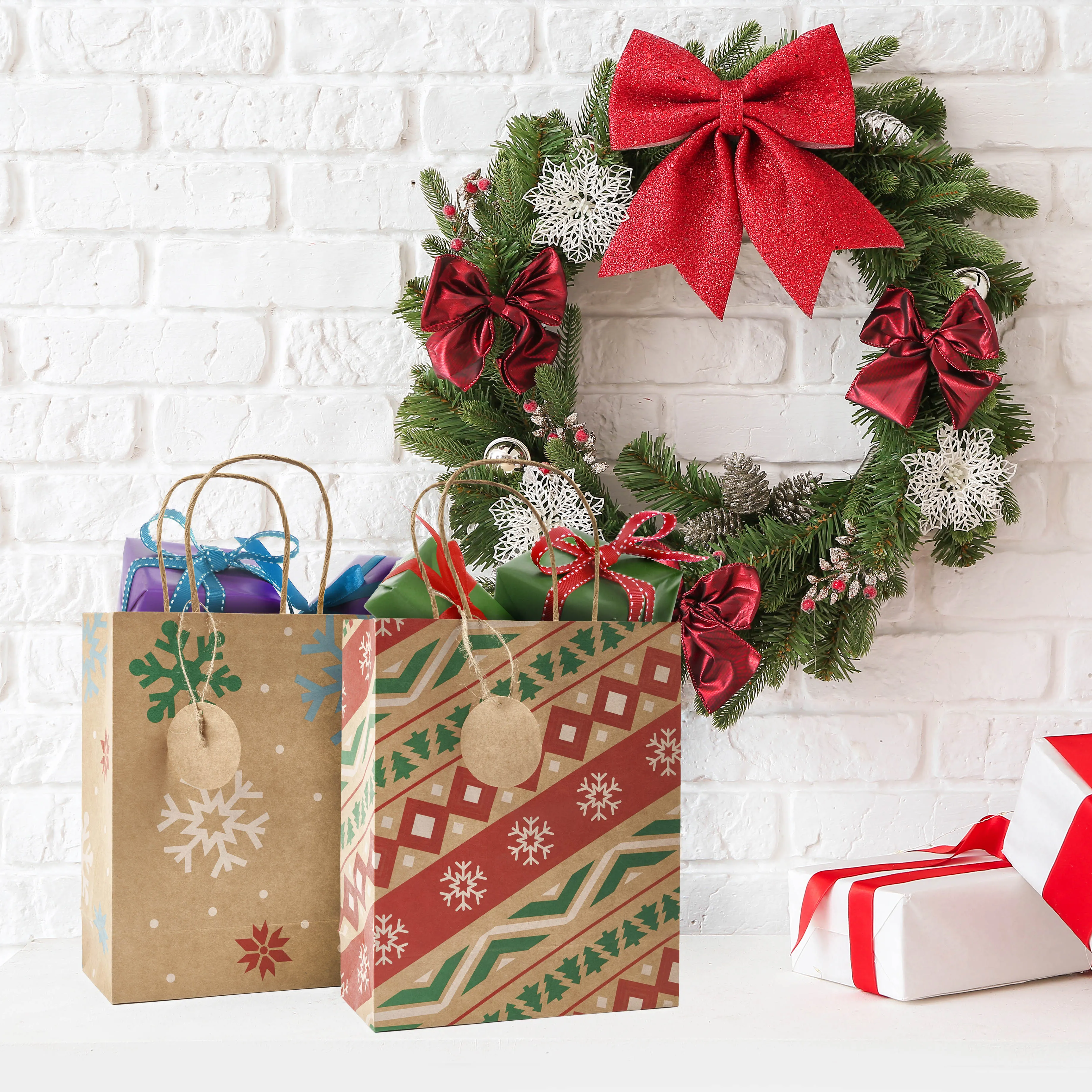 Christmas Kraft Gift Bags with Tags