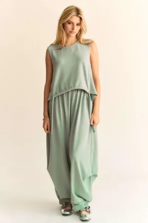 Davi & Dani Drawstring Hem Round Neck Tank and Pants Set