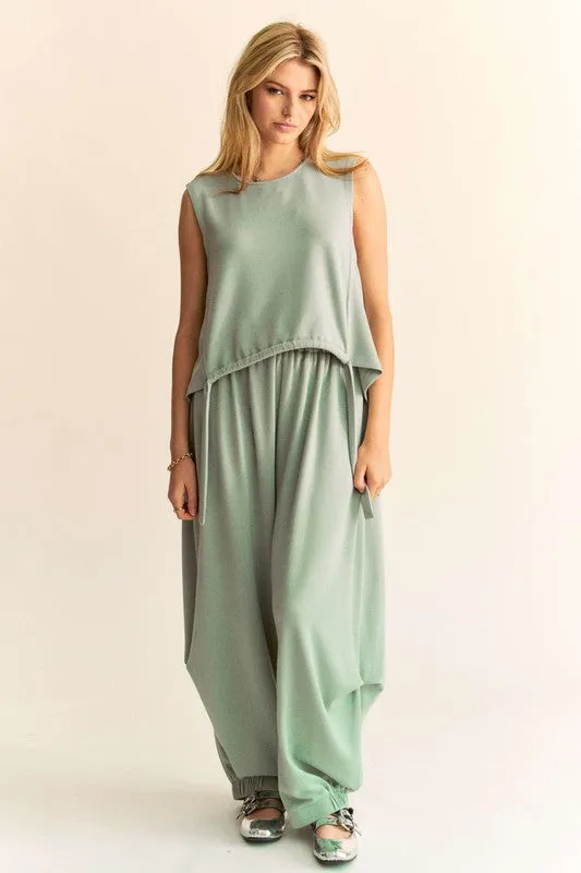 Davi & Dani Drawstring Hem Round Neck Tank and Pants Set