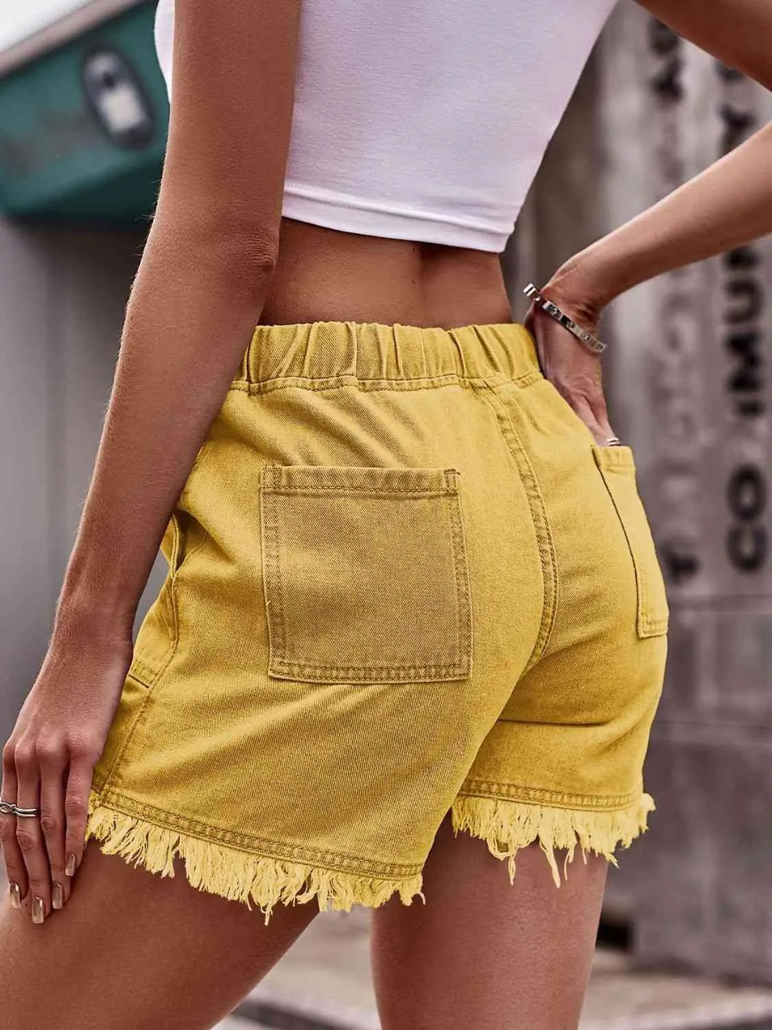 Drawstring Raw Hem Denim Shorts (12 Colors)