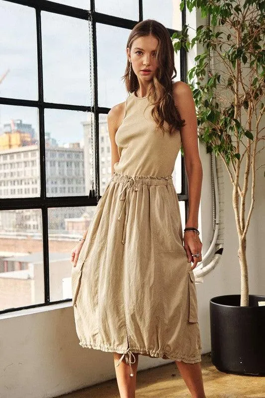 Drawstring Sleeveless Washed Dress