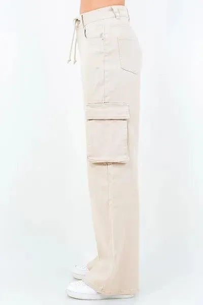 Drawstring Wide Leg Cargo Pants