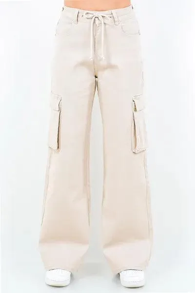 Drawstring Wide Leg Cargo Pants