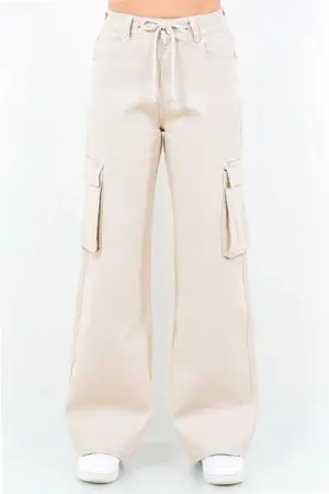 Drawstring Wide Leg Cargo Pants