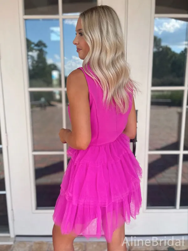 Elegant V-neck Sleeveless A-line Short Homecoming Dress, HD32750