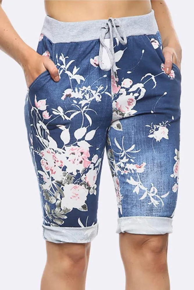 Floral Printed 3/4 Drawstring Trouser