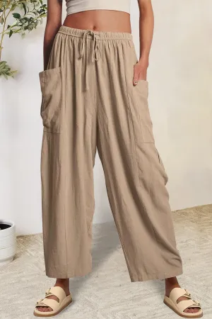 Full Size Pocketed Drawstring Wide Leg Pants