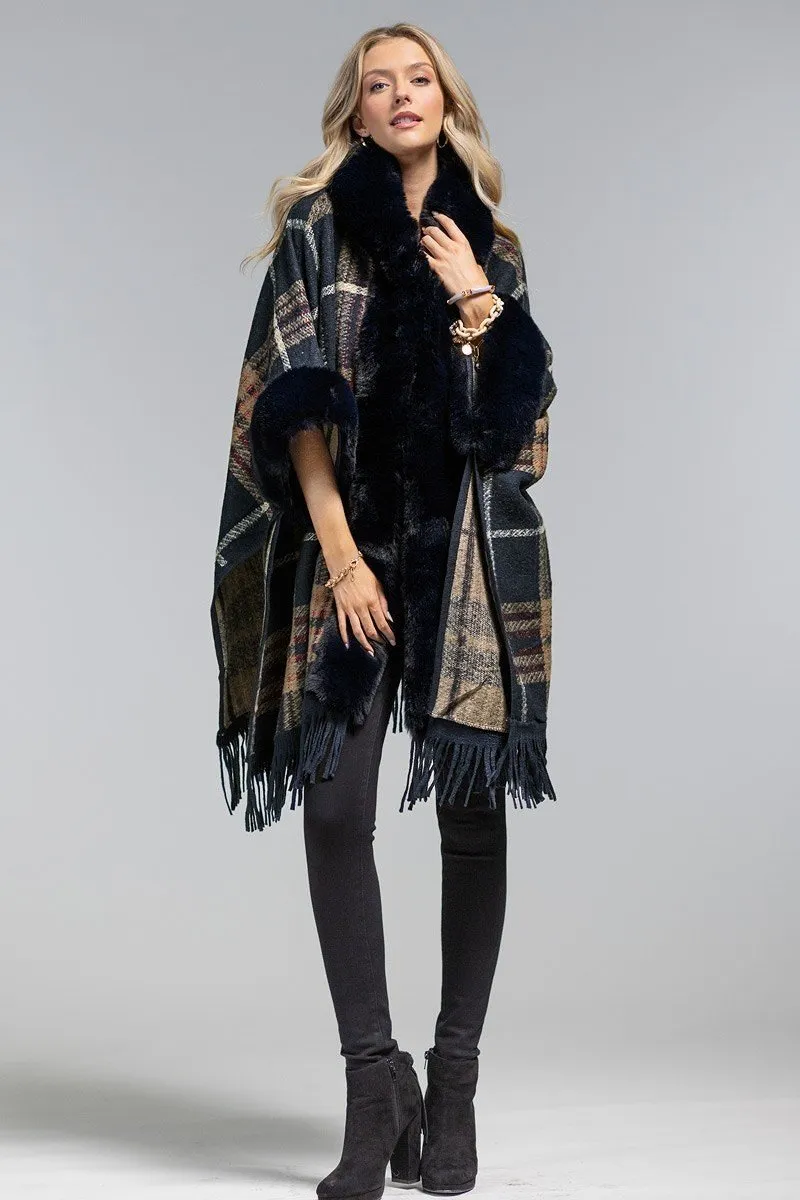 Fur Hooded Heavy Poncho