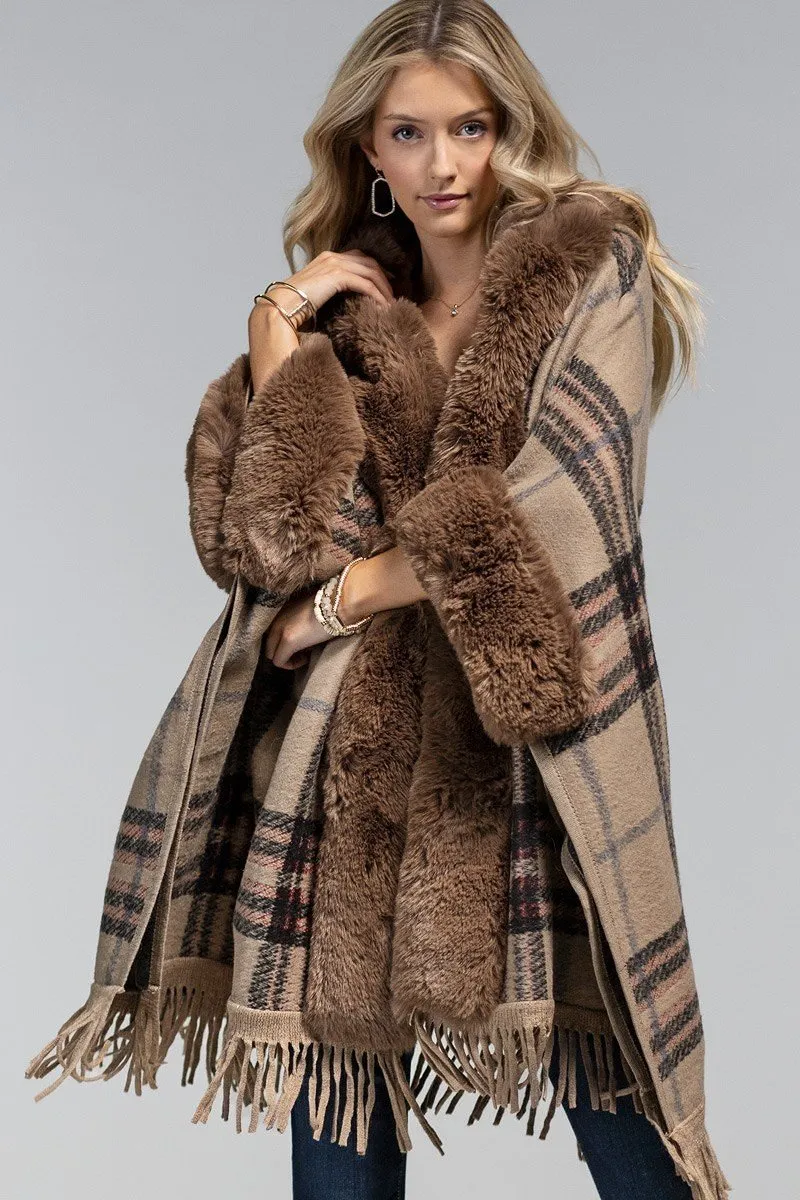 Fur Hooded Heavy Poncho