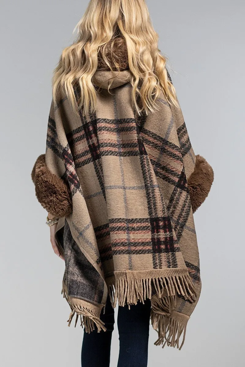 Fur Hooded Heavy Poncho