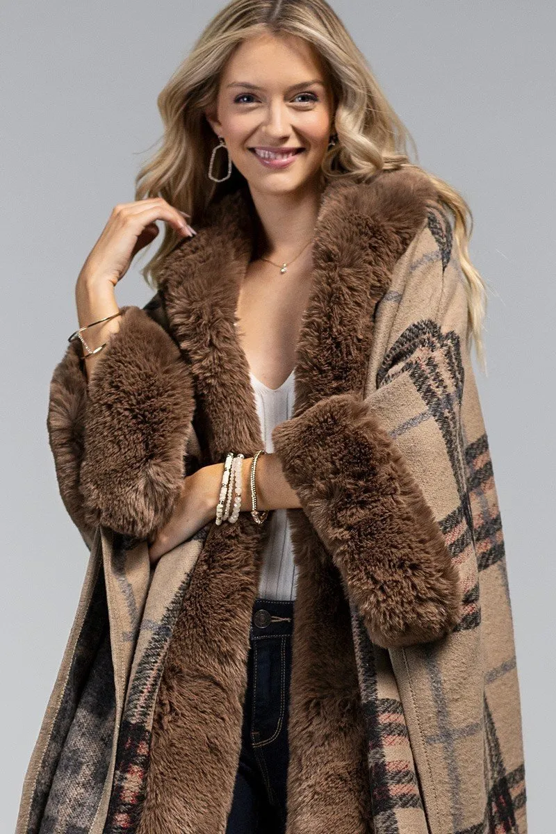 Fur Hooded Heavy Poncho