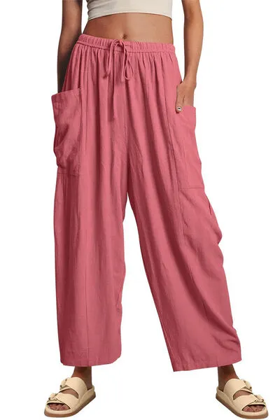 Geneva Full Size Pocketed Drawstring Wide Leg Pants