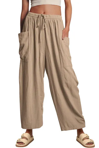 Geneva Full Size Pocketed Drawstring Wide Leg Pants