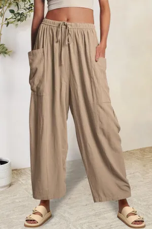Geneva Full Size Pocketed Drawstring Wide Leg Pants