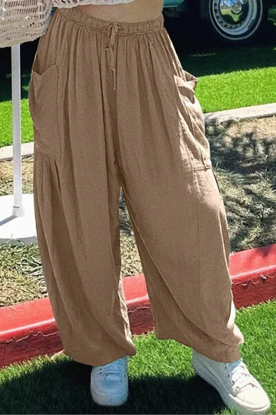 Geneva Full Size Pocketed Drawstring Wide Leg Pants