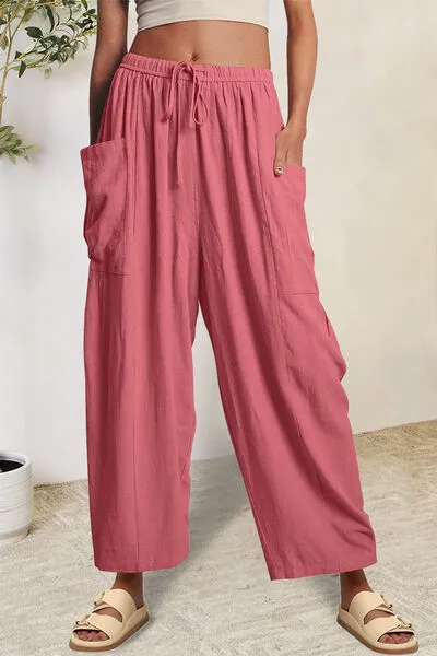 Geneva Full Size Pocketed Drawstring Wide Leg Pants