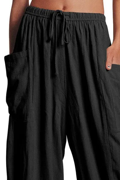 Geneva Full Size Pocketed Drawstring Wide Leg Pants