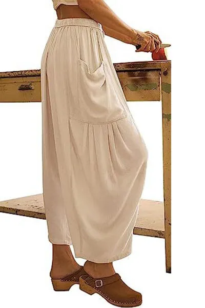 Geneva Full Size Pocketed Drawstring Wide Leg Pants
