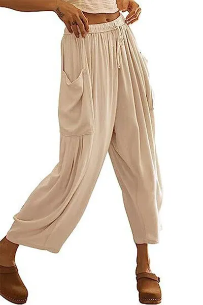 Geneva Full Size Pocketed Drawstring Wide Leg Pants