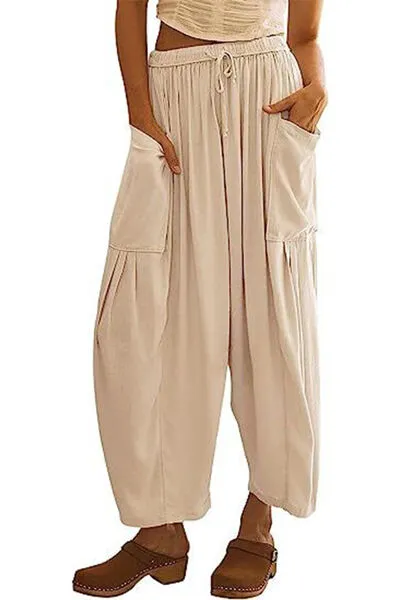 Geneva Full Size Pocketed Drawstring Wide Leg Pants