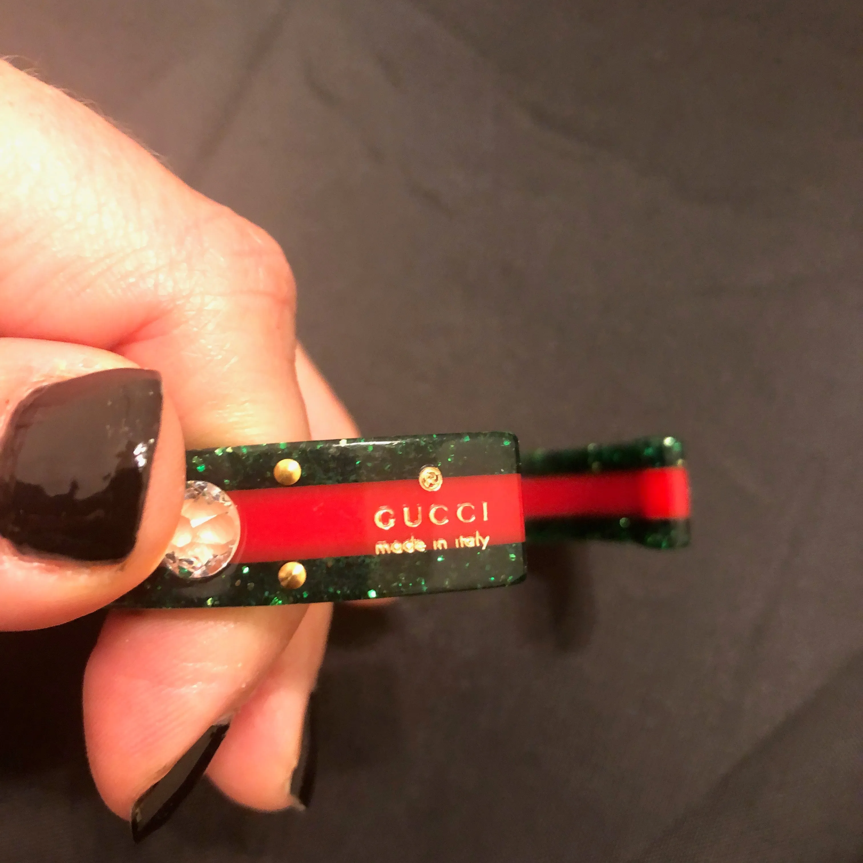 Gucci Open Stripe Cuff with Crystal Bee in Red and Green