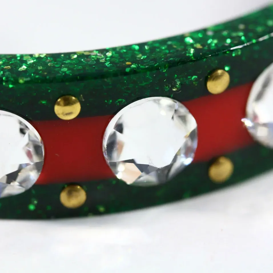 Gucci Open Stripe Cuff with Crystal Bee in Red and Green