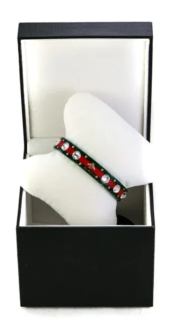 Gucci Open Stripe Cuff with Crystal Bee in Red and Green