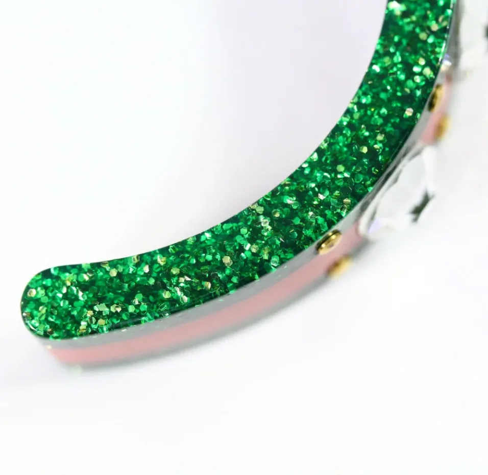 Gucci Open Stripe Cuff with Crystal Bee in Red and Green