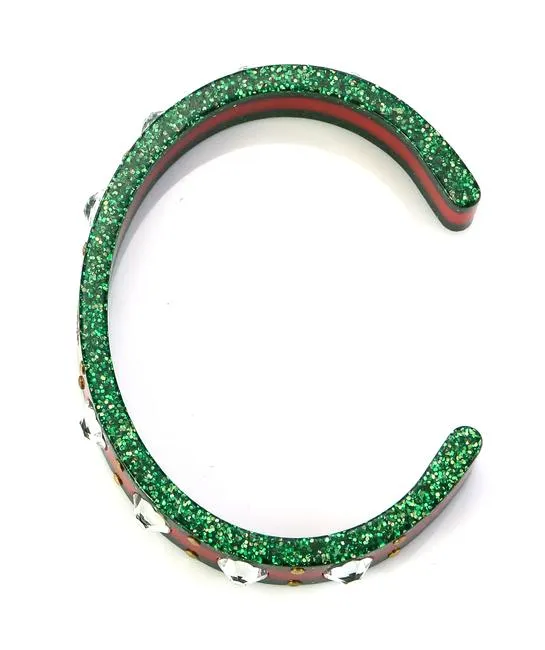 Gucci Open Stripe Cuff with Crystal Bee in Red and Green
