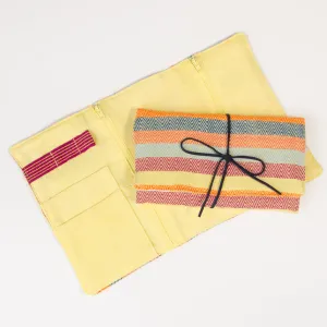 Hand Woven Jewelry Roll | Lime Yellow Diamond Stripes